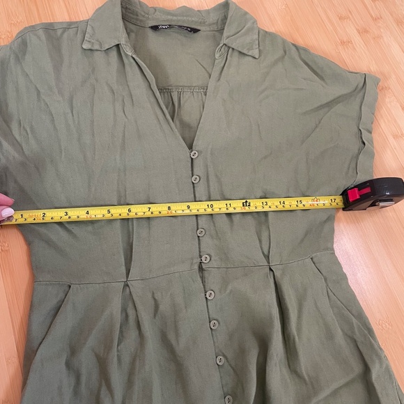 Zara Olive Green Linen Belted Midi Dress in Medium - Picture 6 of 11